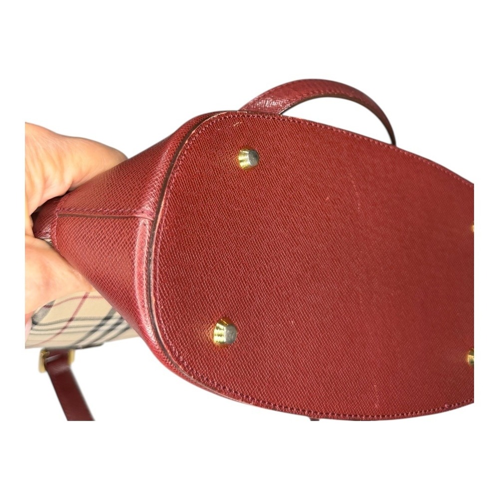 Burberry Small Haymarket Check Tote – Burgundy Trim - Picture 11 of 14